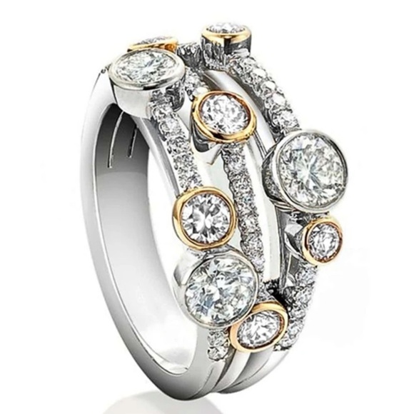 NWT 14K Gold and S925 Cubic Zirconia Trendy Beautiful Ring Size 7​​ - Picture 2 of 5